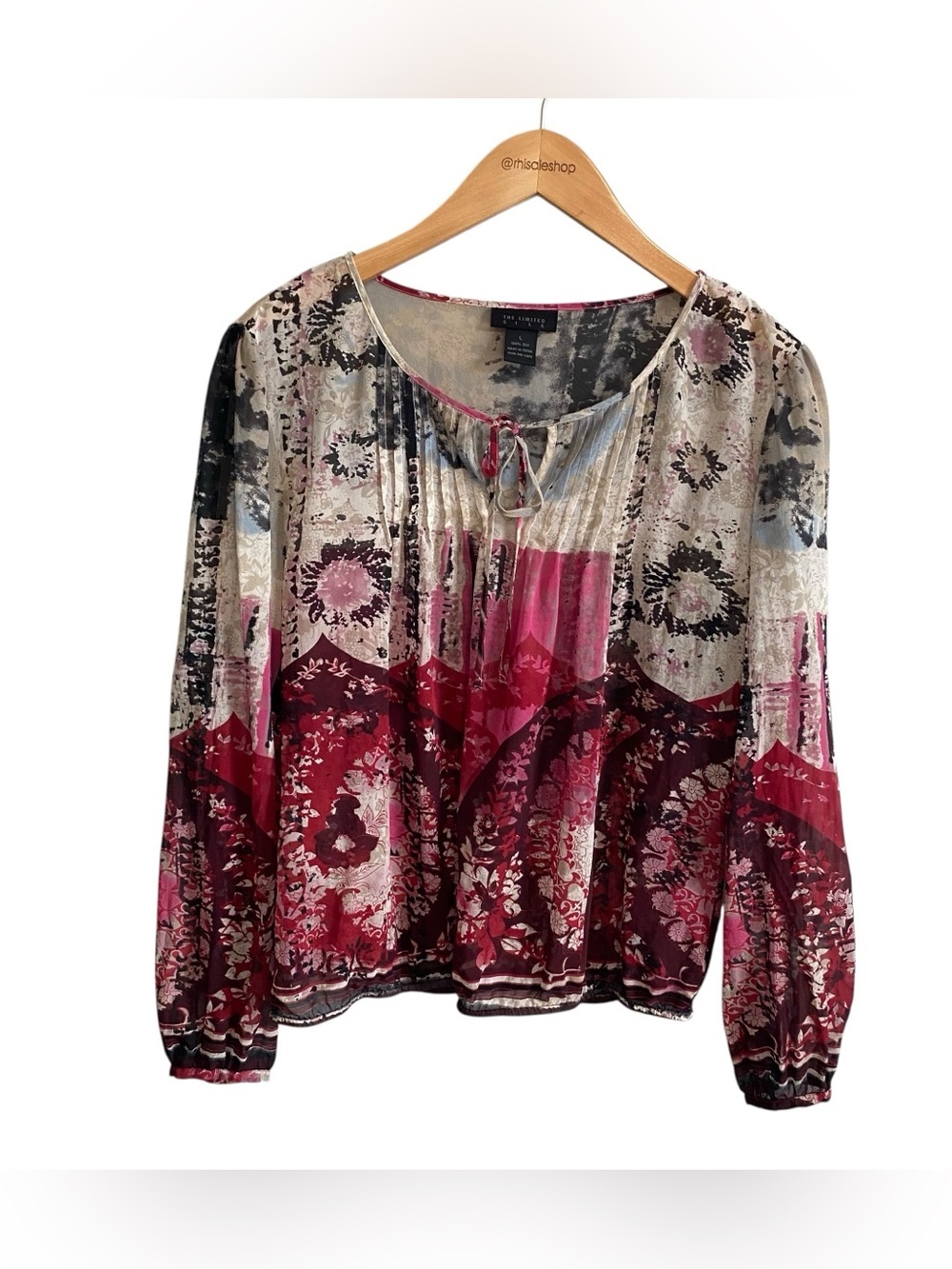 The Limited Long Sleeve Sheer Silk Colorful Printed Y2k Blouse Size Large